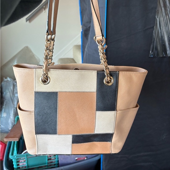 Calvin Klein Patchwork Tote - Tan, Black, Cream - Picture 2 of 4